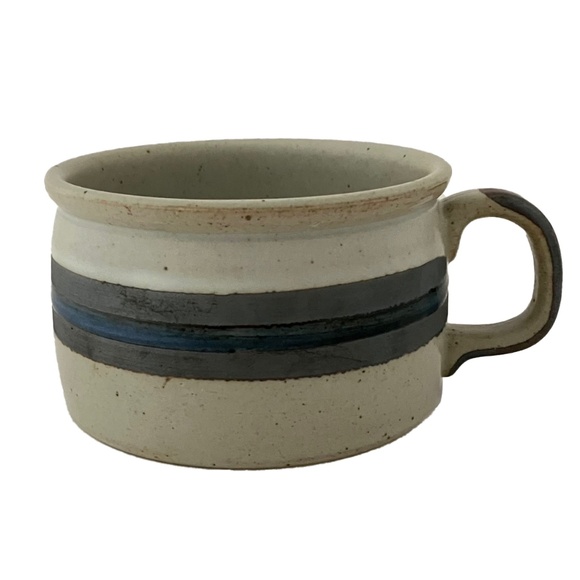 Horizon Otagiri Stoneware Round Soup Mug Blue and Brown Stripes - Picture 1 of 11